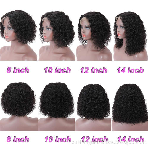 Uniky Wholesale Vendors 10A Virgin Cut Short Bob Lace Frontal Pixie Curls Wig, Deep Water Wave Pre Plucked Lace Front Human Hair